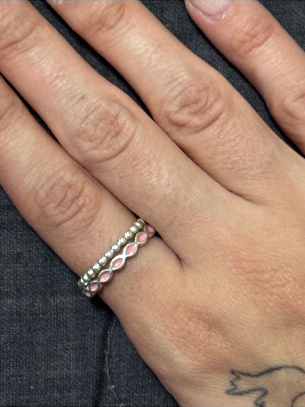 Pandora Silver Stacking Ring Set with Pink Enamel